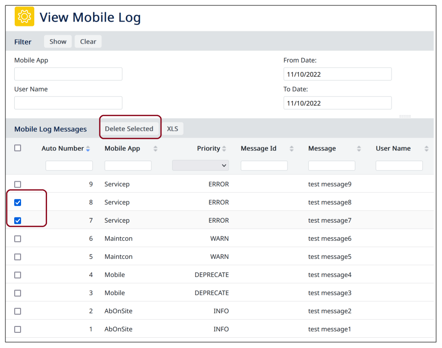 View Mobile Log